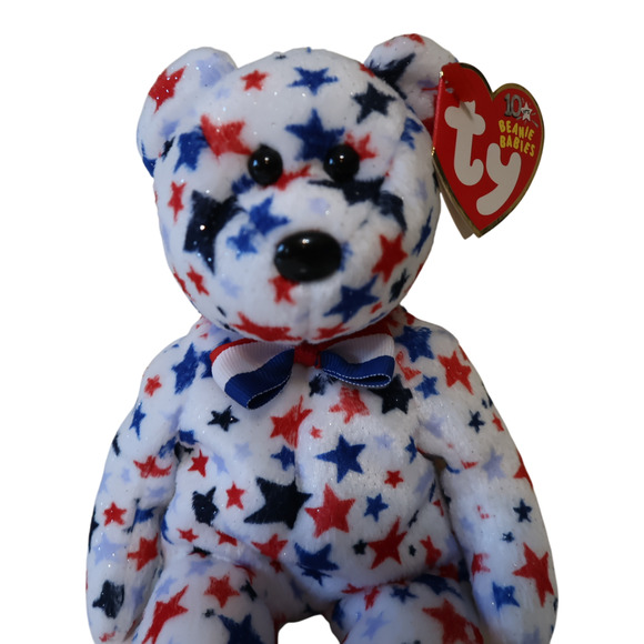 VTG TY Beanie Babies "Red, White, & Blue" White Bear with Stars 2002 - Picture 5 of 10